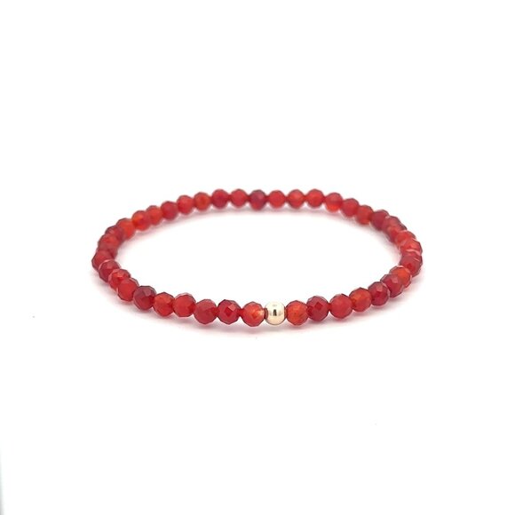 Natural Gemstones Carnelian Microfaceted 4mm Stretch Bracelet with 14K Polished - Picture 1 of 5